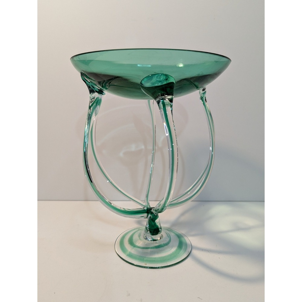 Makora Krosno Handblown Green and Clear Art Glass Bowl Poland